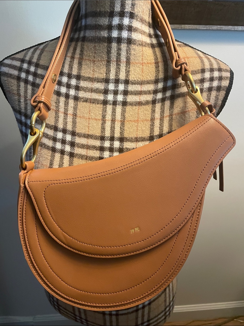 JW PEI Camel Crescent Shoulder Bag with Gold-Tone Hardware